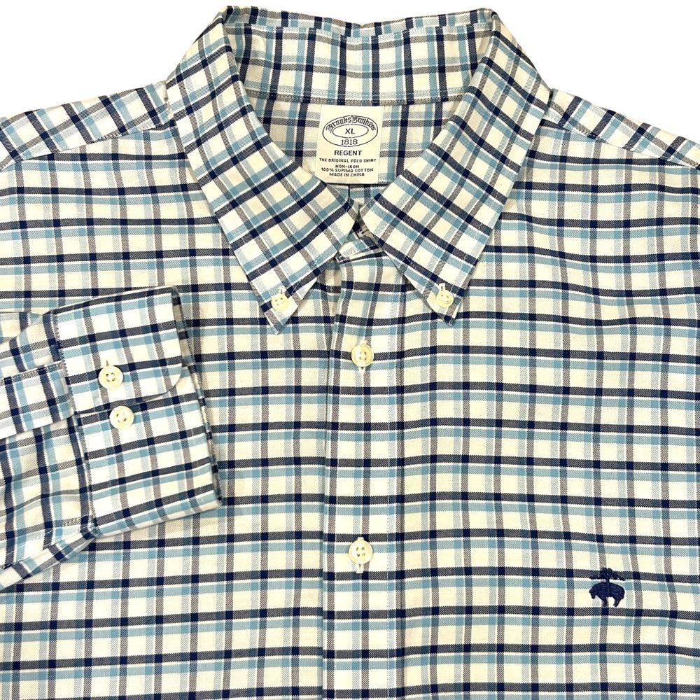 Brooks Brothers Regent Blue White Plaid Long Sleeve Shirt XL